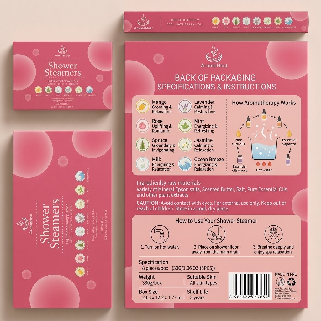 AromaNest shower steamer flavours